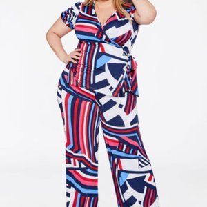 PUFF SLEEVE PRINTED WRAP TOP AND GEO PRINT PANTS